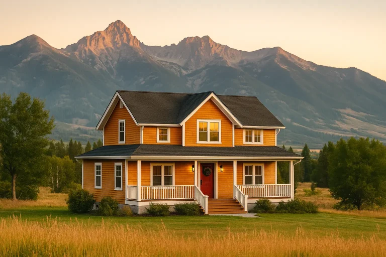 Beautiful Montana home with mountain backdrop.